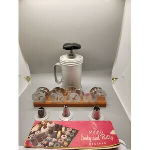 Vintage Mirro Cookie and Pastry Set Recipe Book 12 Plates 3 Tips Aluminum Press